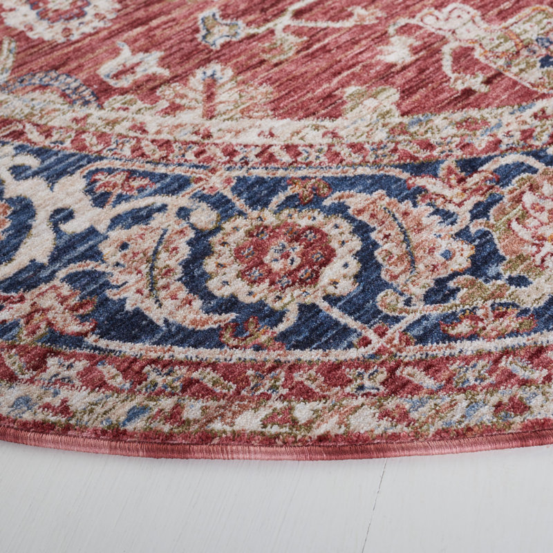 Handmade Red Oriental Round Polyester Area Rug 6'7"