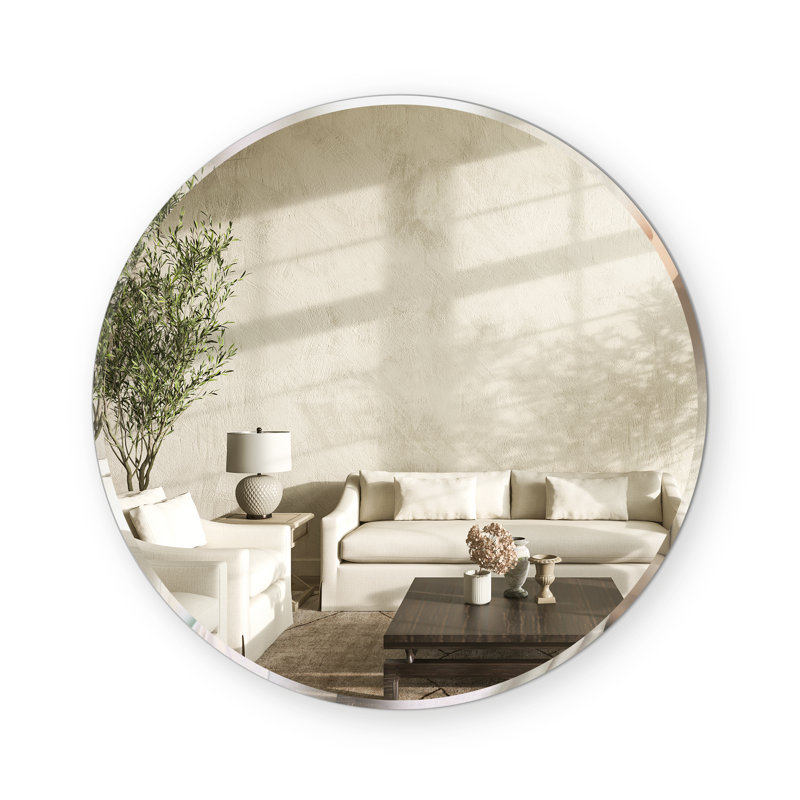 36" Round Frameless Beveled Wall Mirror