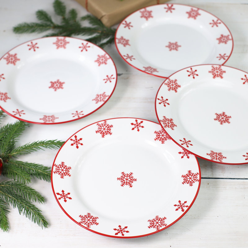 Winterfest Red and White Ceramic Holiday Dinnerware Set, Service for 4
