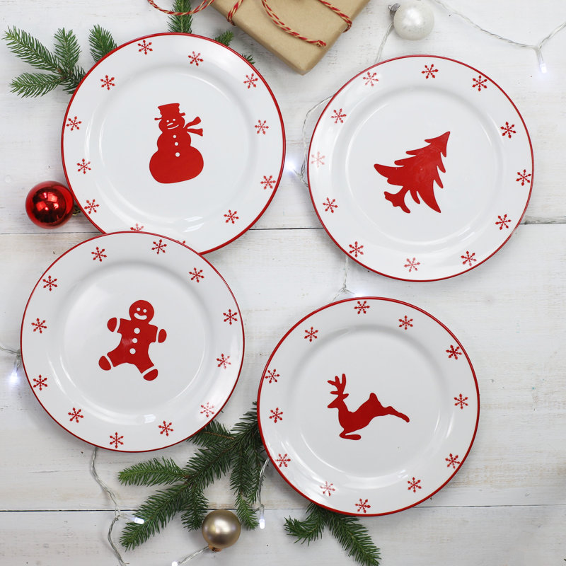 Winterfest Red and White Ceramic Holiday Dinnerware Set, Service for 4