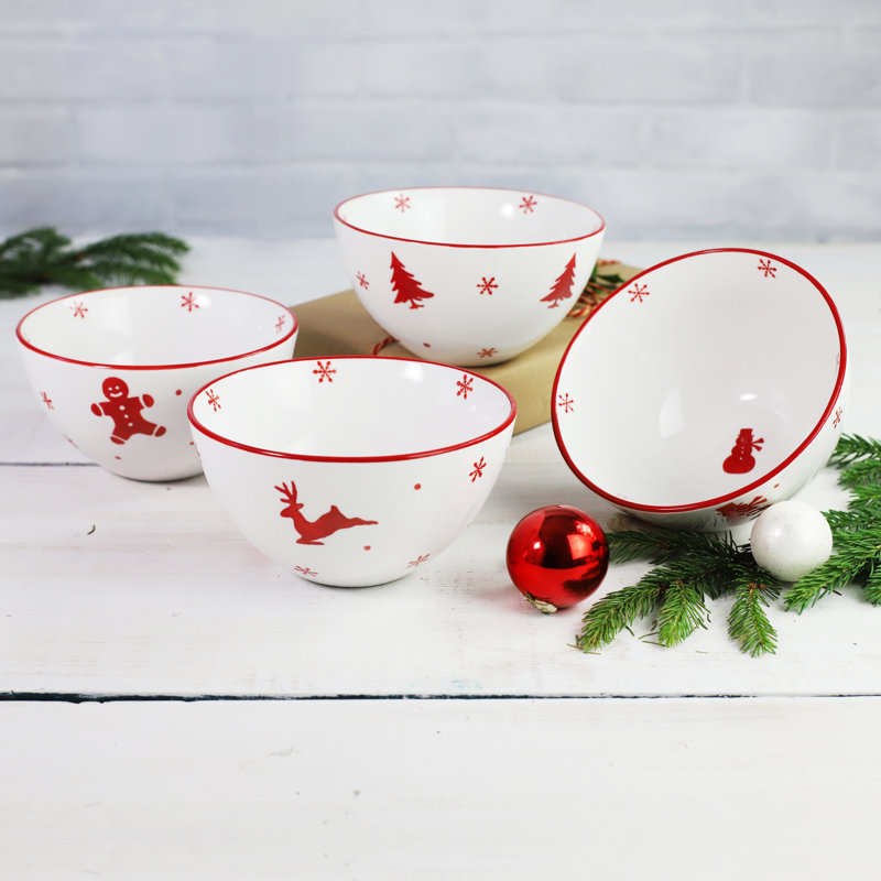 Winterfest Red and White Ceramic Holiday Dinnerware Set, Service for 4