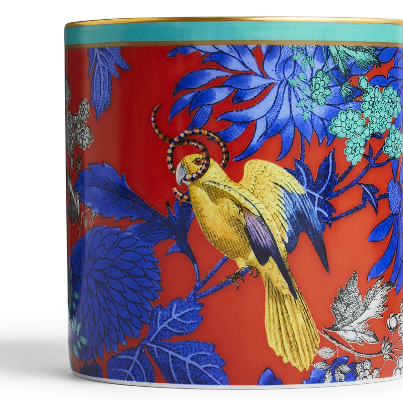 Maximalist Blue and Red Ceramic Mug Set with Animal and Floral Print