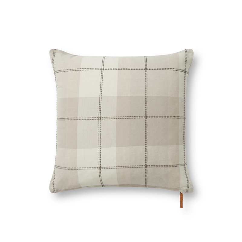 Teddy Beige and Gray Plaid 18'' x 18'' Pillow Cover