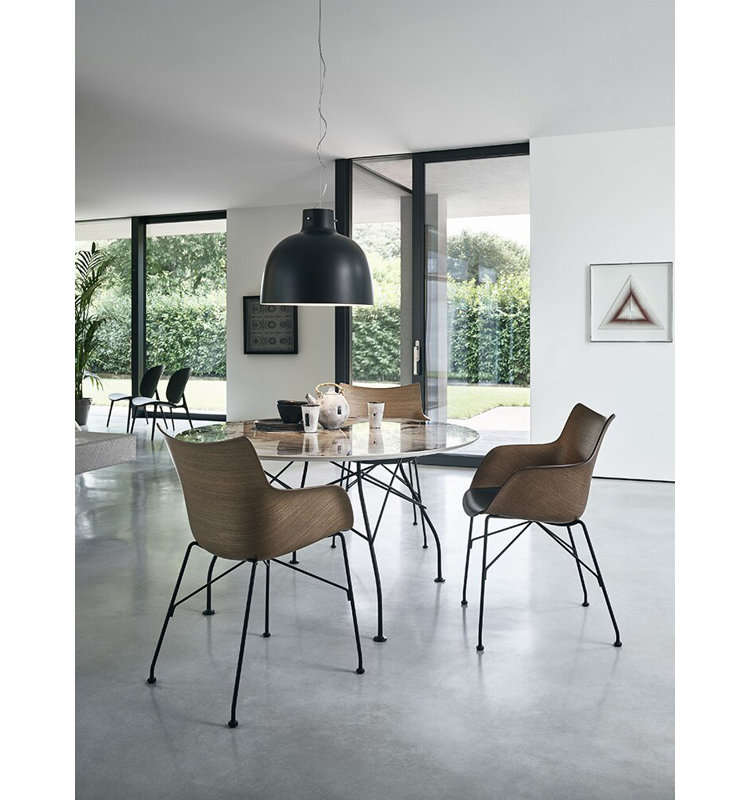 Philippe Starck Q-Wood Slatted Dark Ash and Black Metal Armchair