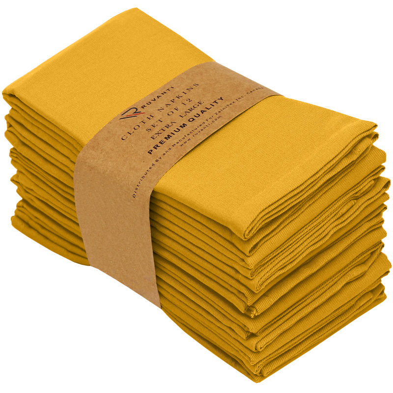 Mustard Cotton Blend Square Cloth Napkins Set of 12