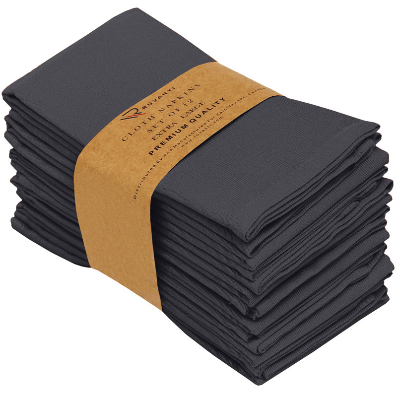 Dark Gray Cotton Blend Square Cloth Napkins, 18x18 Inch, Set of 12