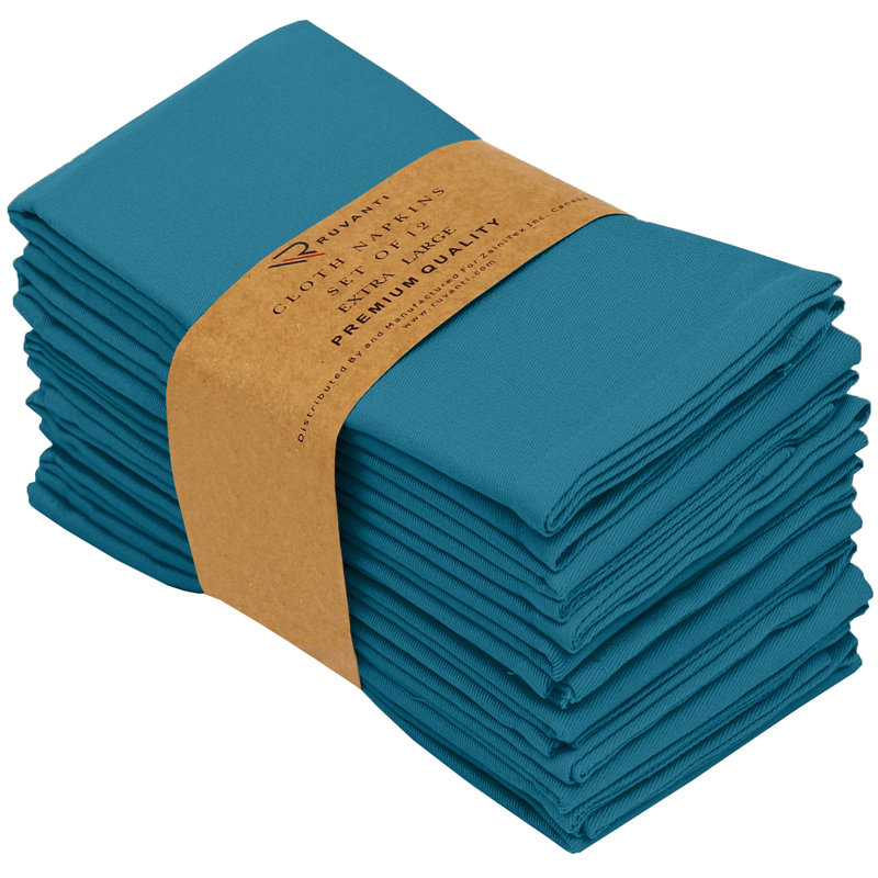 Teal Cotton-Blend Square Twill Cloth Napkins, Set of 12