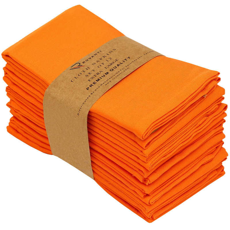Saffron Orange Cotton Blend Square Cloth Napkins, Set of 12