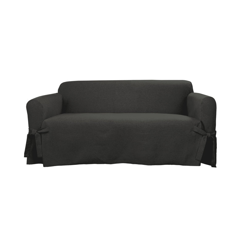 Charcoal Farmhouse Basketweave Loveseat Slipcover
