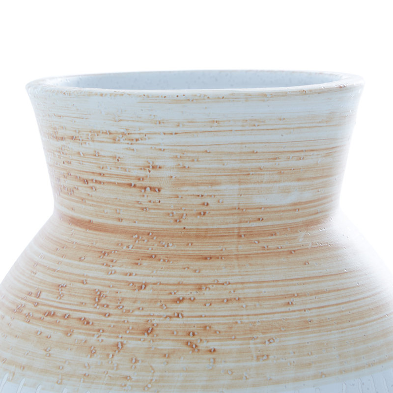 Coastal Serenity Brown and Terracotta Striped Ceramic Vase