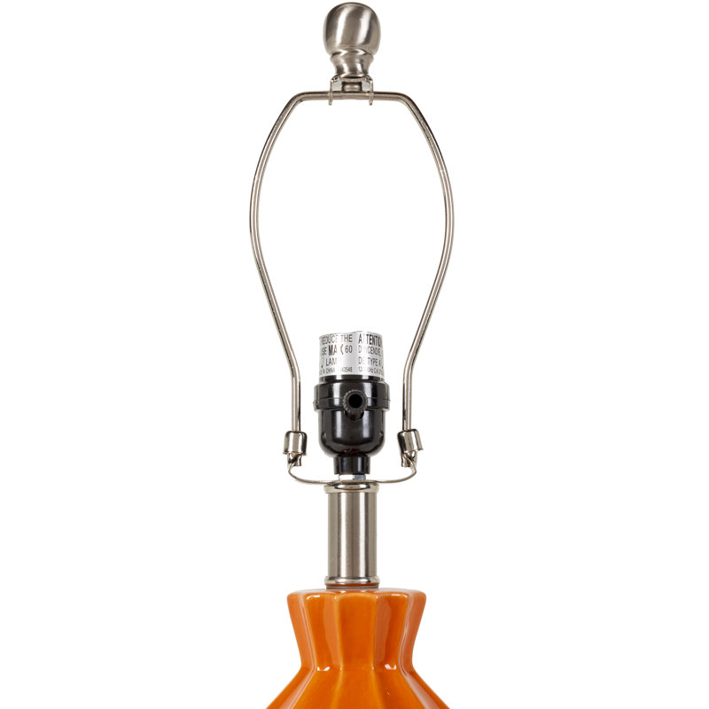 Orange Ceramic Table Lamp with White Linen Shade