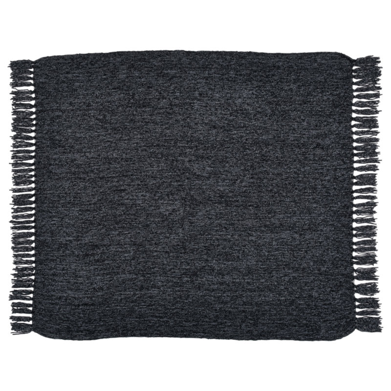 Ashley Tamish Cozy Knotted Fringe Black Polyester Throw, 50" x 60"