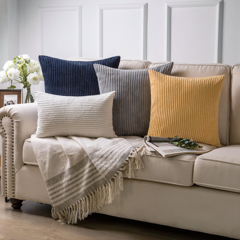 Yellow and Red Corduroy Striped Velvet Throw Pillow Set
