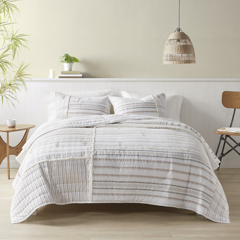 Nordic Natural Cotton Full Quilt Set with Textured Accents
