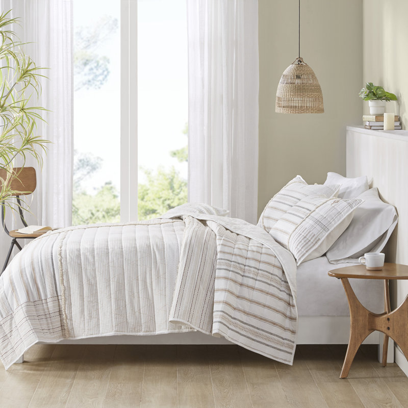 Nordic Natural Cotton Full Quilt Set with Textured Accents