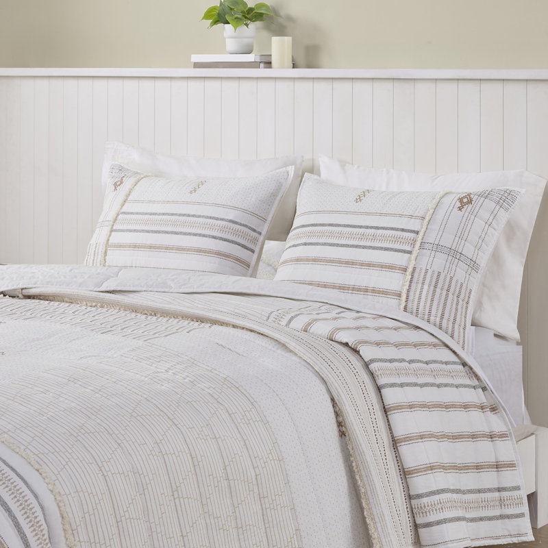 Nordic Natural Cotton Full Quilt Set with Textured Accents