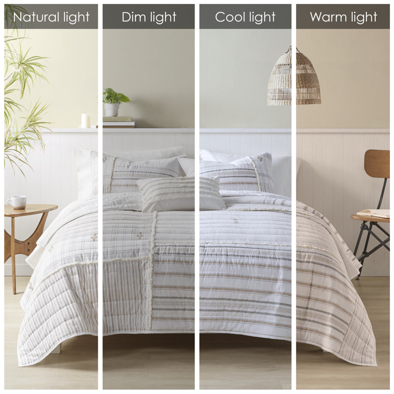 Nordic Natural Cotton Full Quilt Set with Textured Accents
