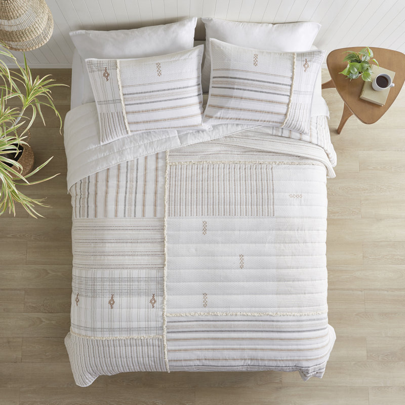 Nordic Natural Cotton Full Quilt Set with Textured Accents