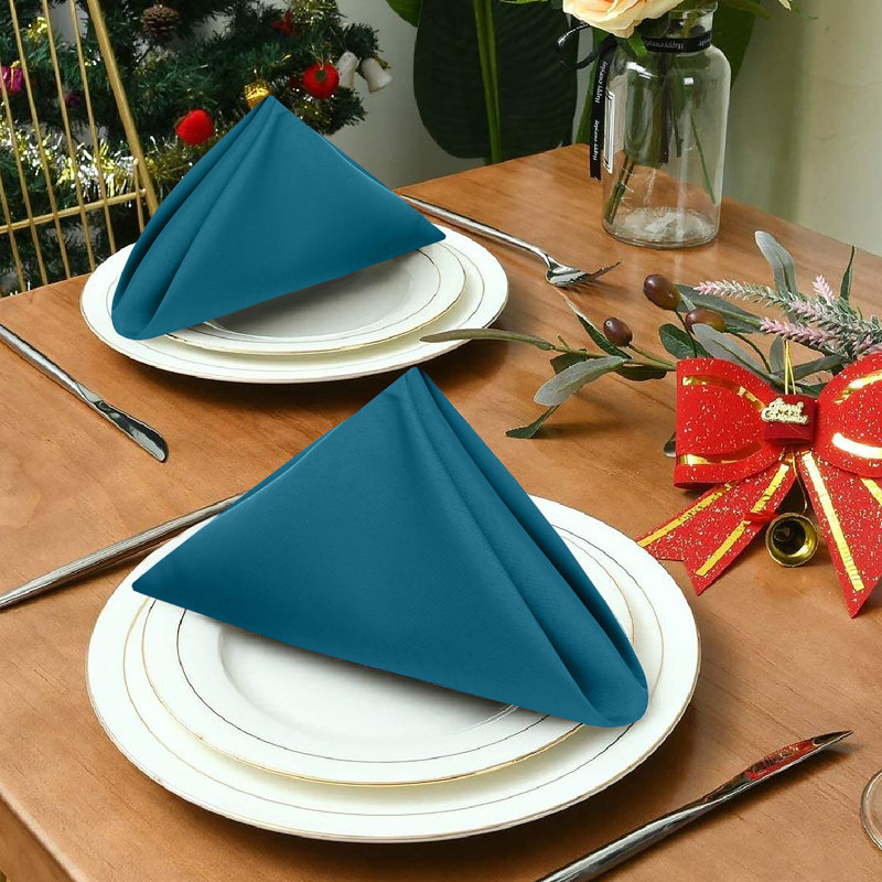 Teal Cotton-Blend Square Twill Cloth Napkins, Set of 12