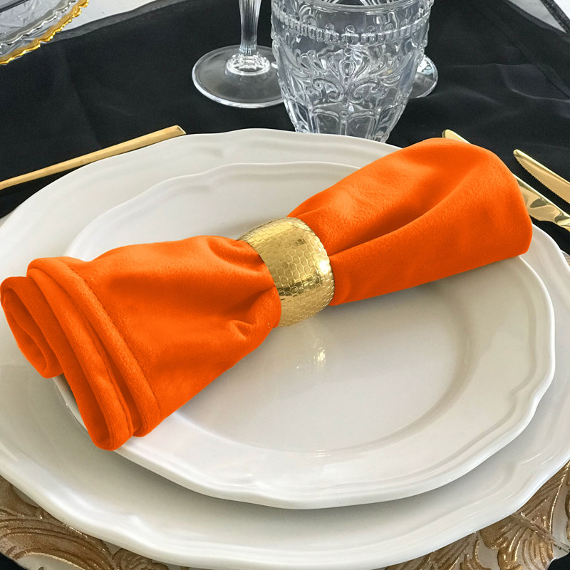 Saffron Orange Cotton Blend Square Cloth Napkins, Set of 12