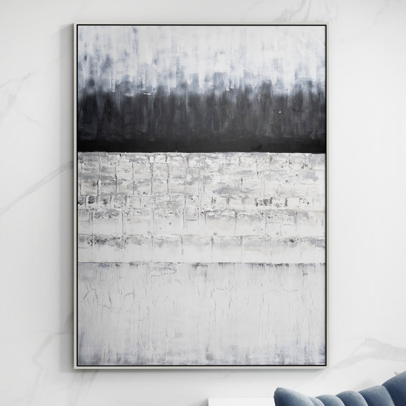 Oversized Monochromatic Abstract Canvas with Black and Silver Frame