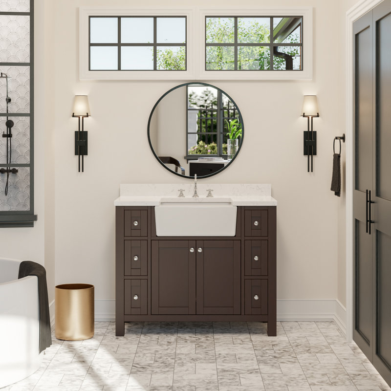 Yorkshire Chocolate 42'' Farmhouse Single Bathroom Vanity with Engineered Marble Top