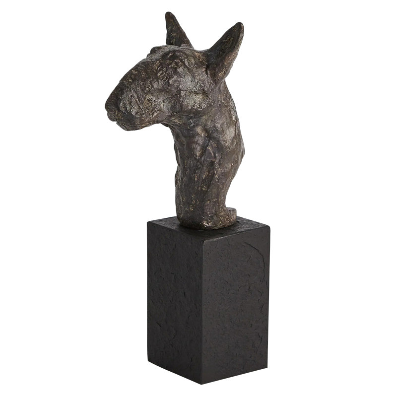 Cast Iron Bull Terrier Sculpture with Black Marble Base