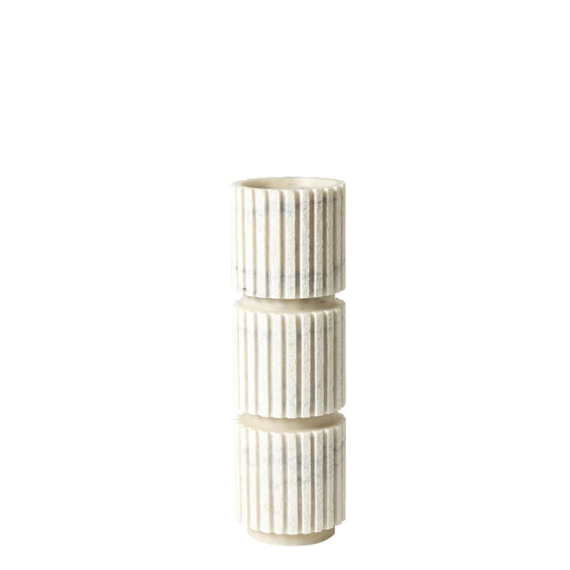 Large Hand-Carved White Marble Pillar Candle Holder