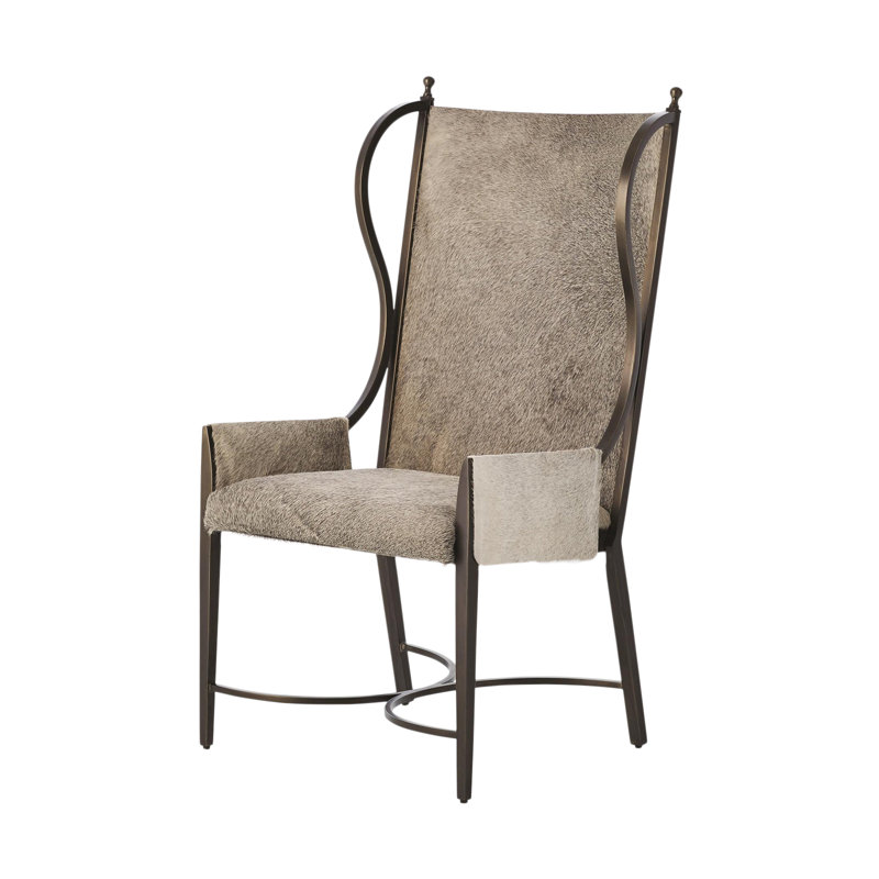 Gray Genuine Leather Wingback Chair with Metal Frame