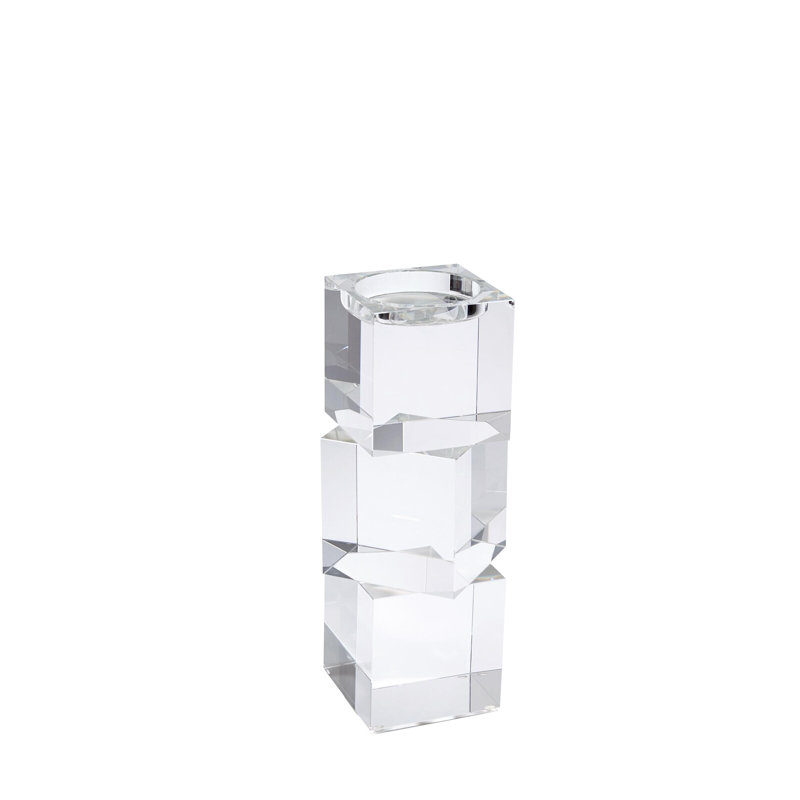 Polished Crystal Cube Pillar Candleholder, 12 inches
