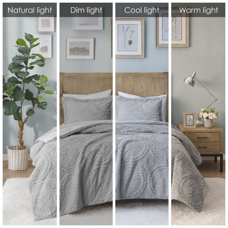 Gray Full Faux Fur Reversible Bedspread Set