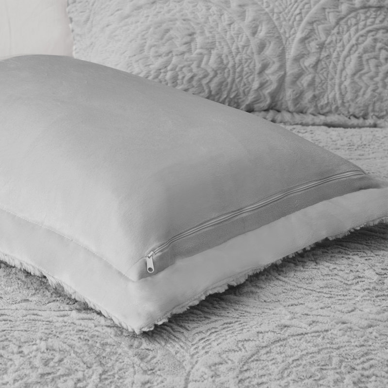 Gray Full Faux Fur Reversible Bedspread Set