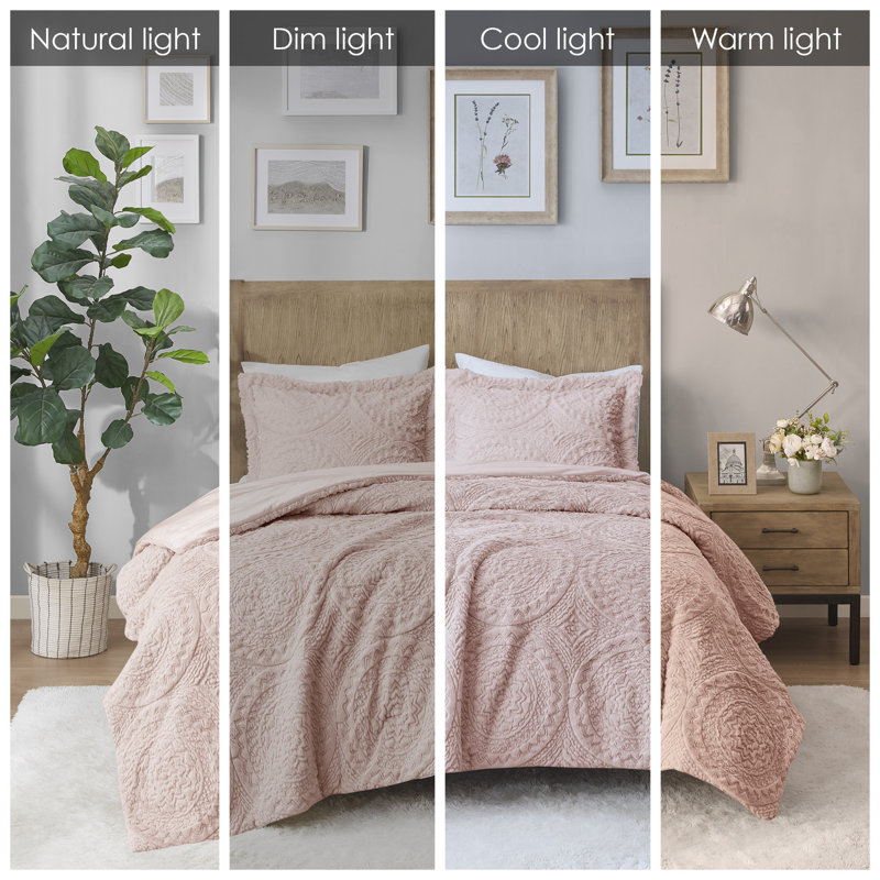 Blush Twin Microfiber Reversible Comforter Set with Shams