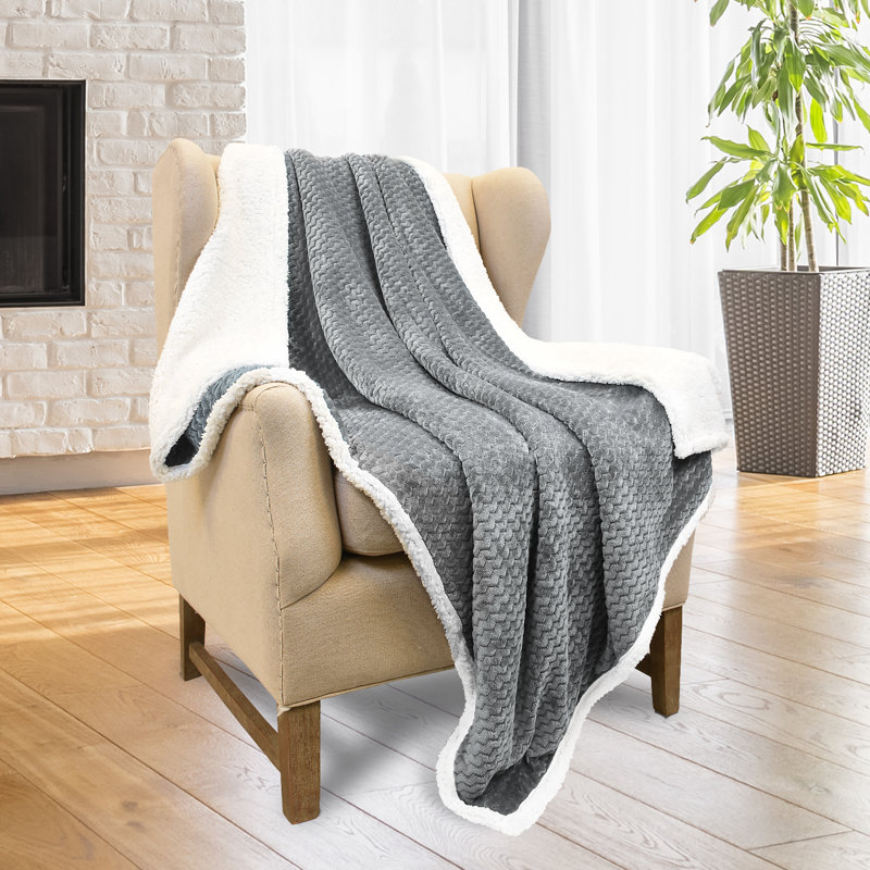 Gray Reversible Sherpa Fleece Throw Blanket 50x60 Inches