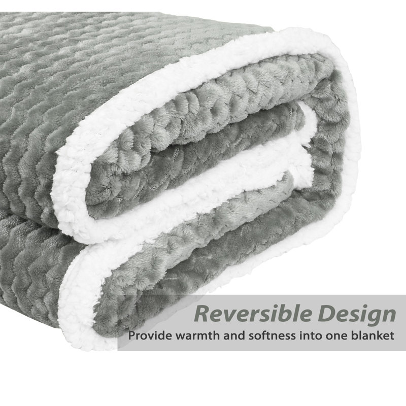 Gray Reversible Sherpa Fleece Throw Blanket 50x60 Inches