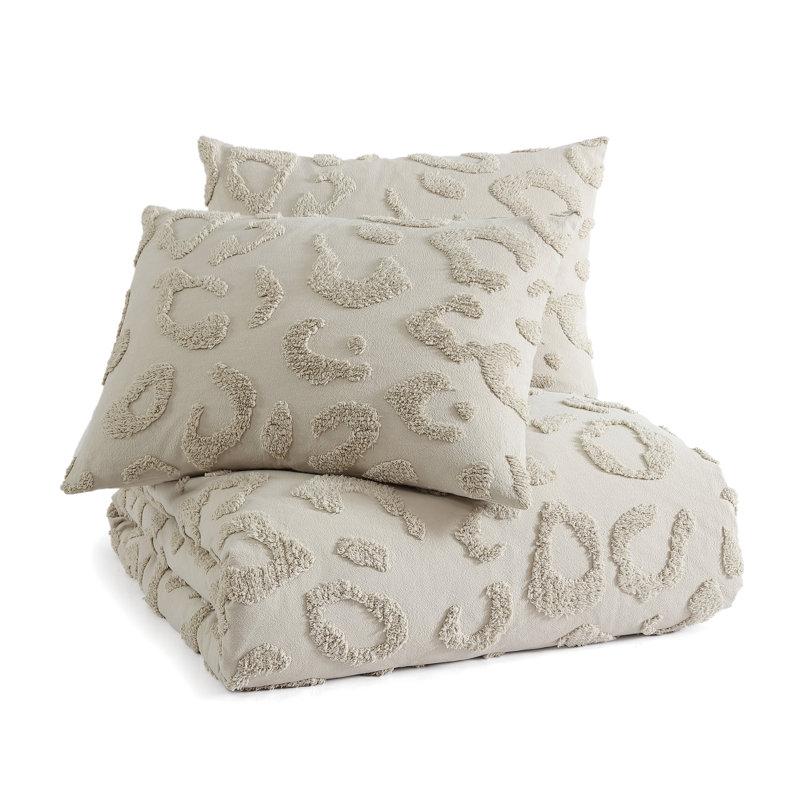 King Beige Cotton Chenille Leopard Print Comforter Set