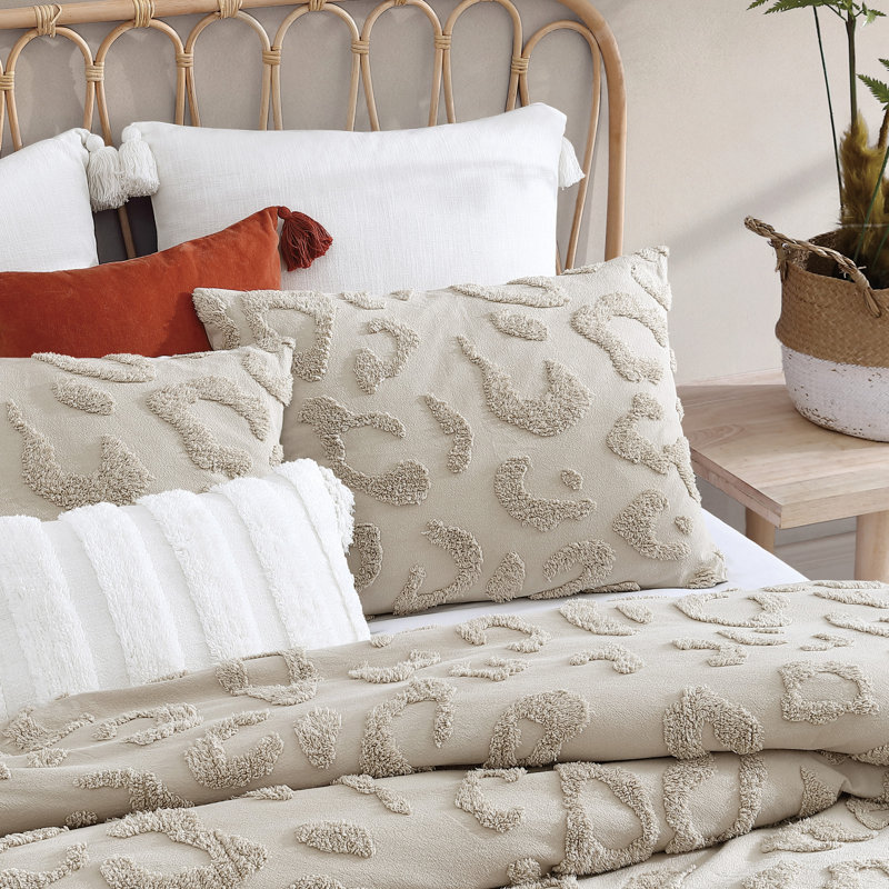 King Beige Cotton Chenille Leopard Print Comforter Set