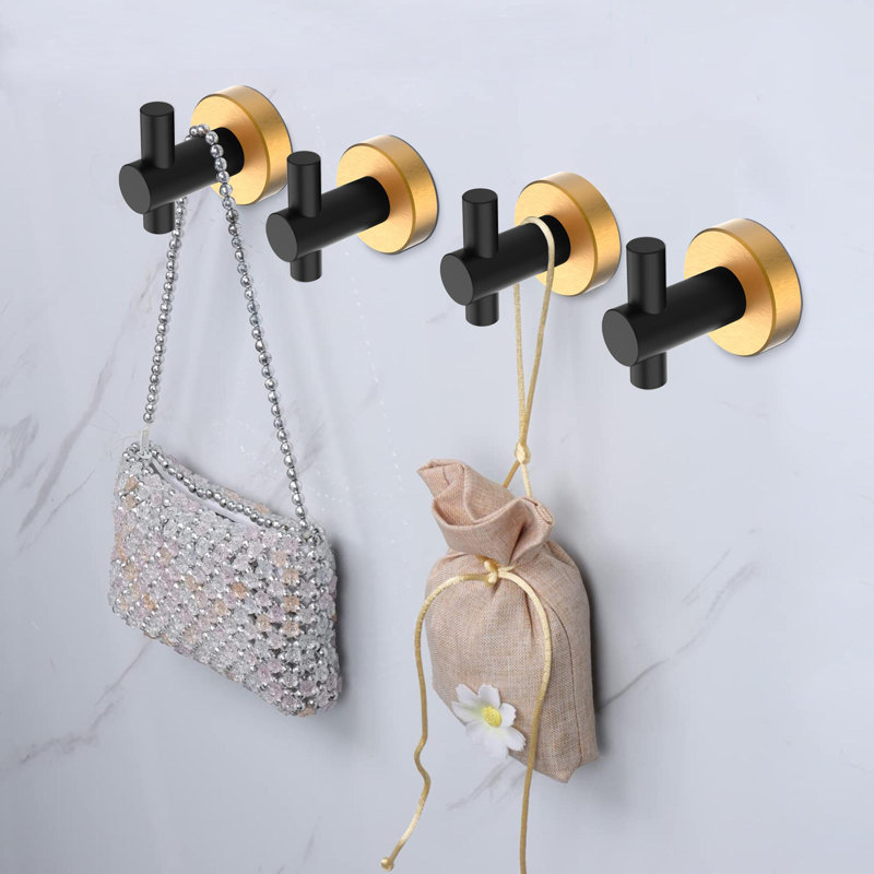 Matte Black and Gold Aluminum Wall Mounted Towel Hook Set