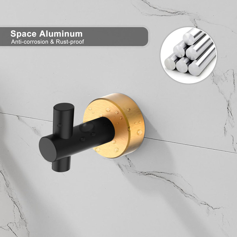 Matte Black and Gold Aluminum Wall Mounted Towel Hook Set