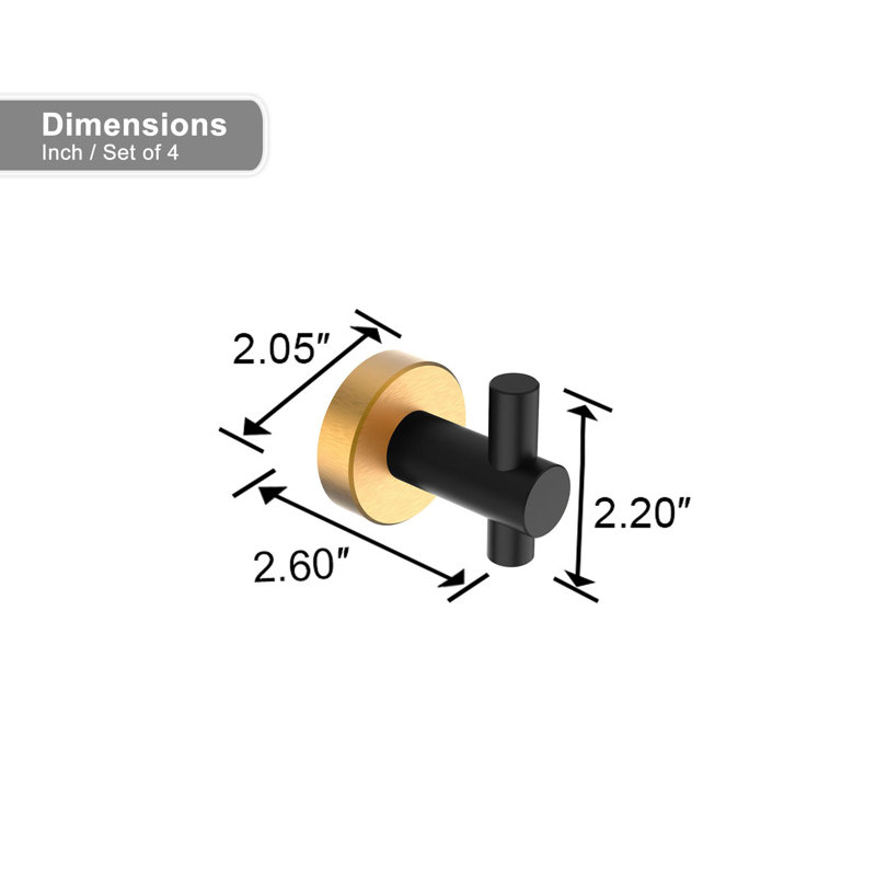 Matte Black and Gold Aluminum Wall Mounted Towel Hook Set