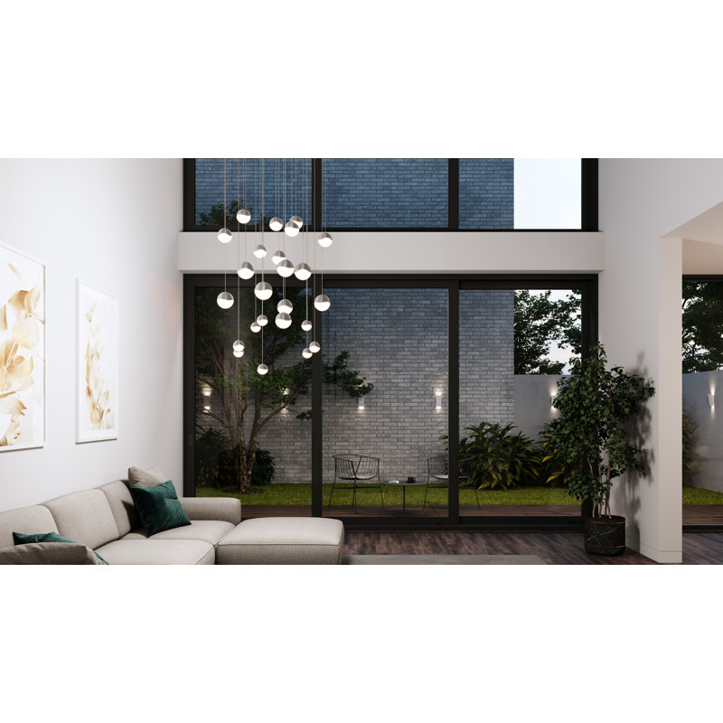 Satin Nickel 27" LED Globe Pendant with Crystal Facets