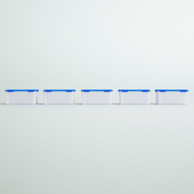 60 Quart Clear Plastic Storage Bins with Blue Lids, Set of 4