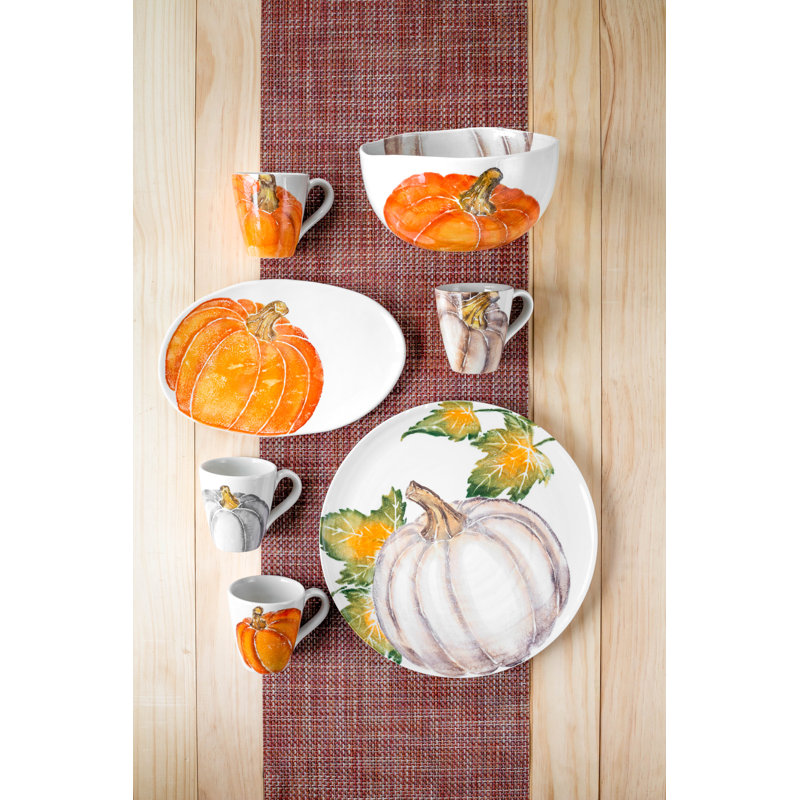 Florentine Harvest Ceramic Oval Platter with Pumpkin Motif