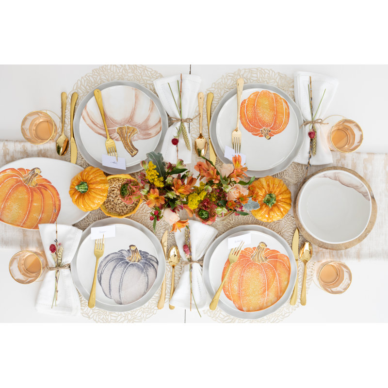 Florentine Harvest Ceramic Oval Platter with Pumpkin Motif