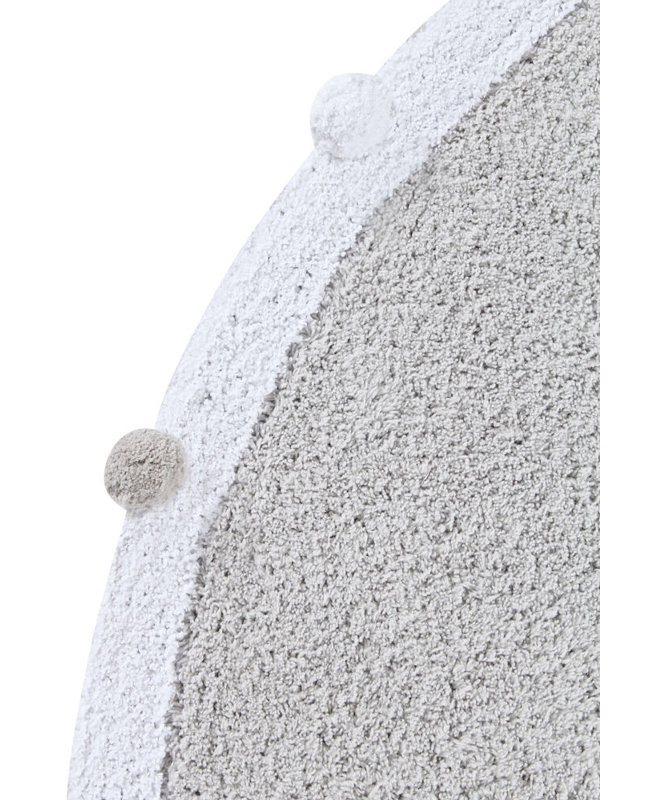 PomPom Elegance Light Grey Handmade Cotton Rectangular Rug