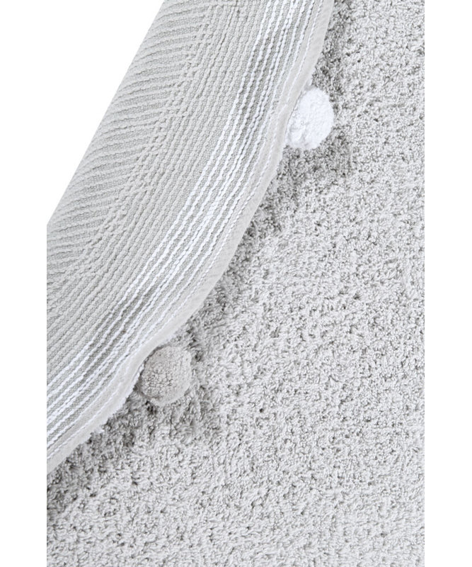 PomPom Elegance Light Grey Handmade Cotton Rectangular Rug