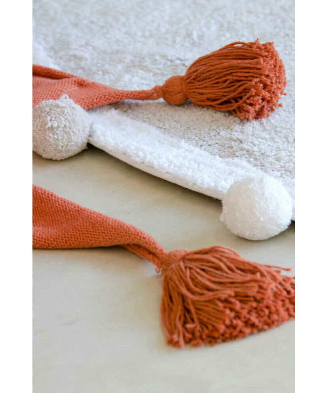 PomPom Elegance Light Grey Handmade Cotton Rectangular Rug