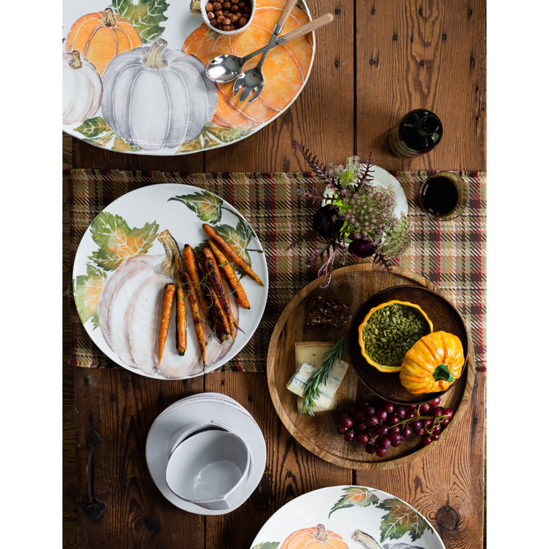 Multicolored Ceramic Thanksgiving Oval Platter with Pumpkins