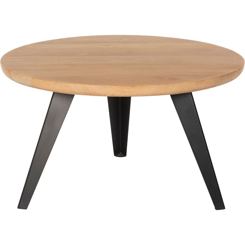 Mid-Century Modern Mango Wood Round Coffee Table with Metal Accents