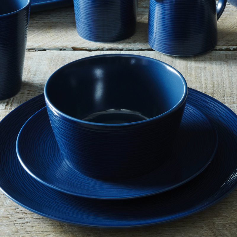 Navy Textured Glass Cereal Bowls, Set of 4